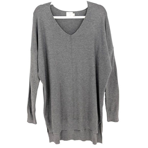 Dreamers Gray V Neck Womens Lagenlook Minimalist Asymmetrical Hem Sweater M/L - Picture 3 of 11